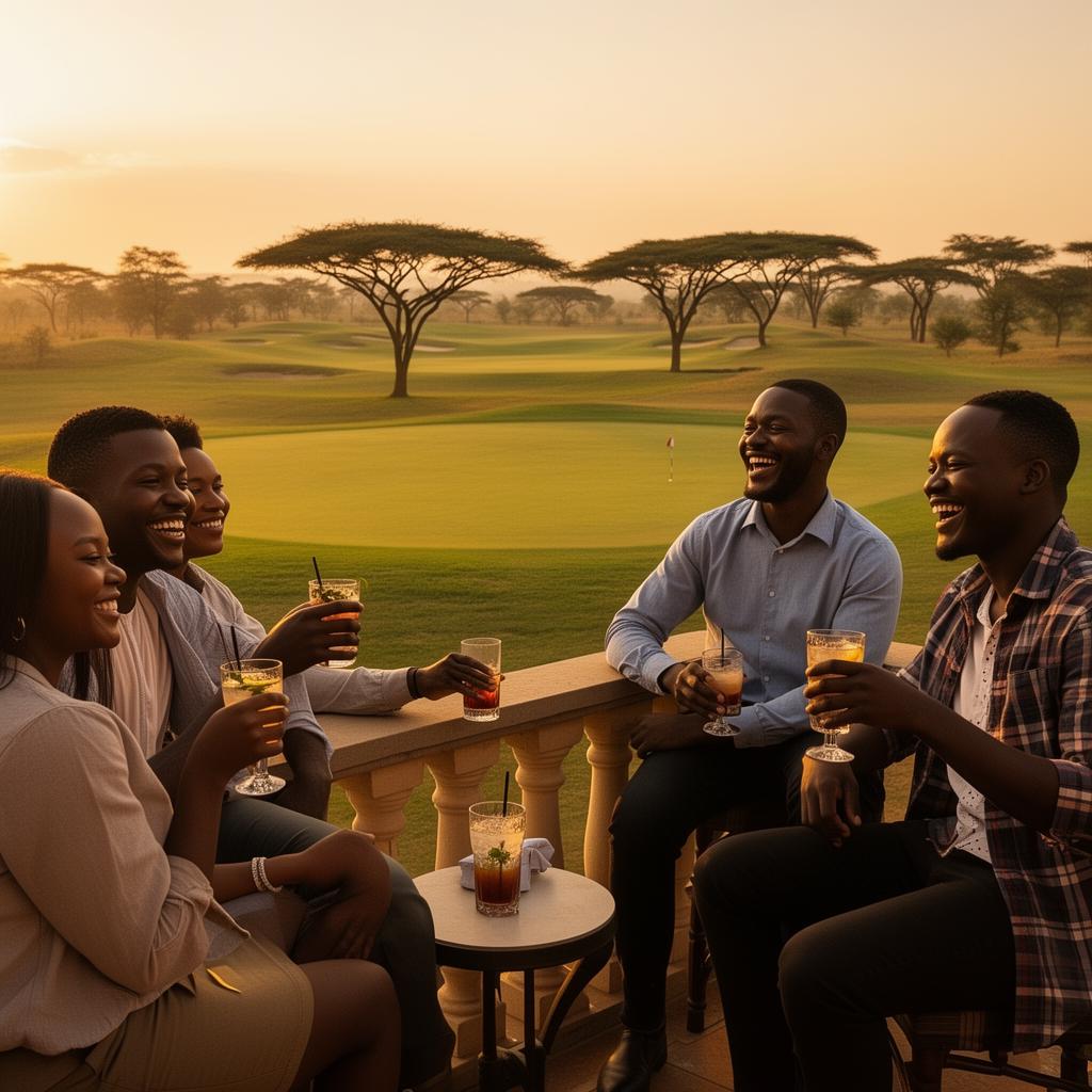 Members on the terrace at dusk